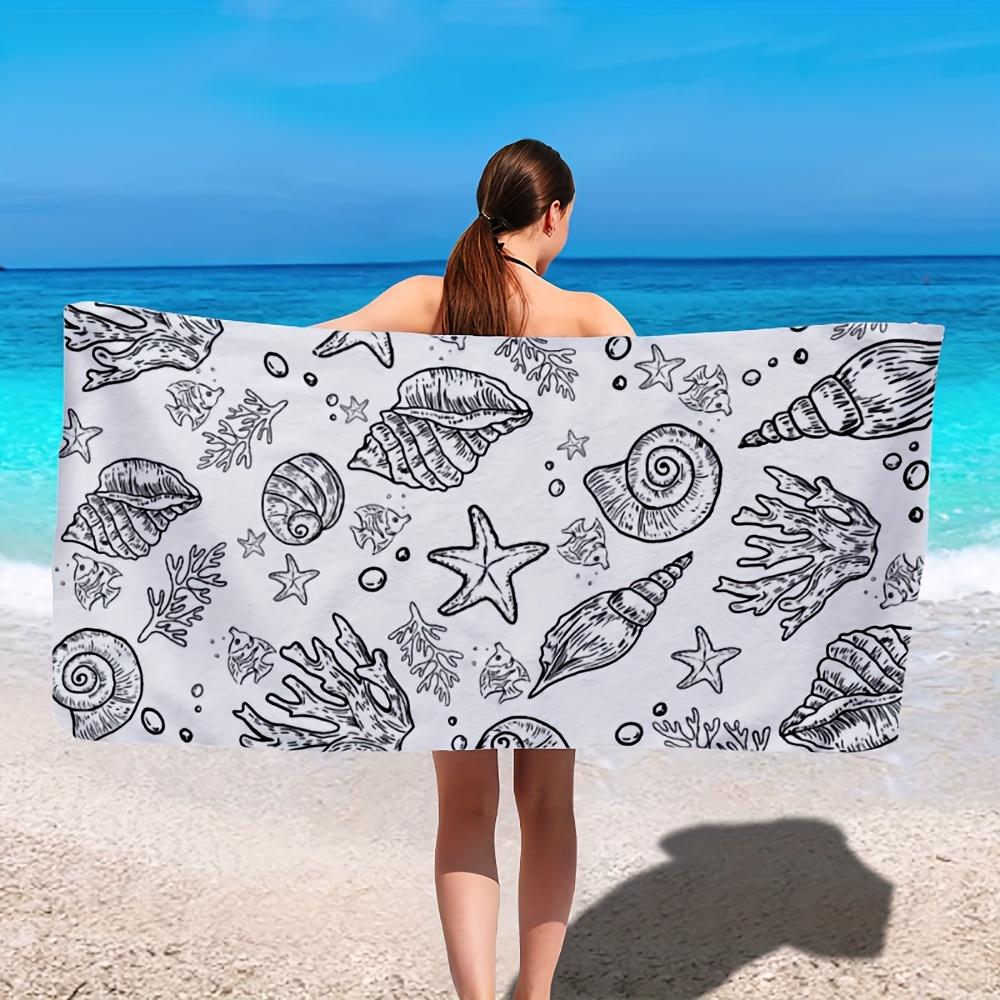 Starfish Seashell Coral Pattern Microfiber Beach Towel, Quick Dry Absorbent Lightweight for Beach Camping Travel Holiday Gift