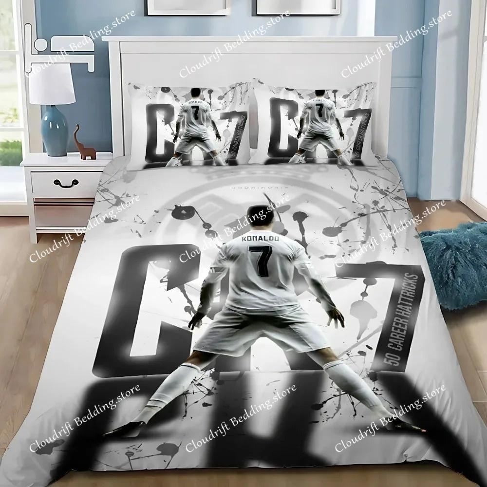 3D NYTT Dynetrekk Putetrekk Sengetøy Sett Fotball CR7 R-Ronaldos Voksen Gutt Jente Soveromsdekorasjon Barn Enkelt Dobbelt Stort