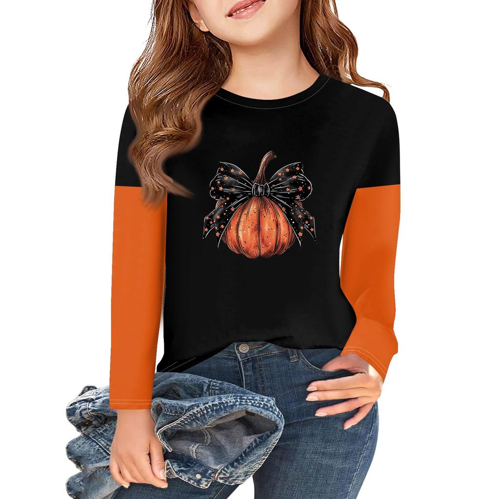 Girls Long Sleeve Halloween Day T Shirts Kids Fall Tops Crewneck Basic Tees 2-11Y