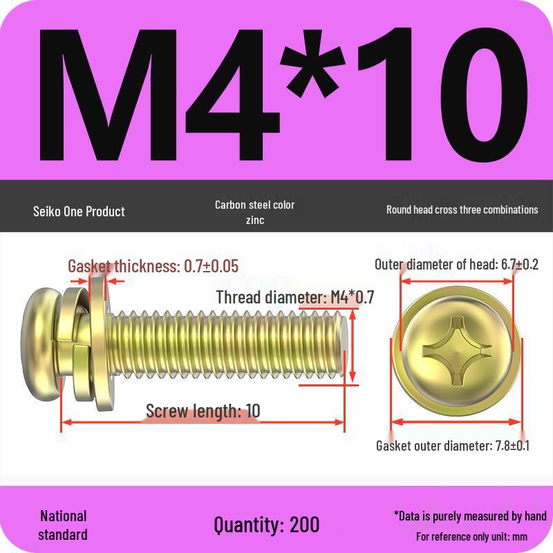 Nickel-Plated Phillips Pan Head Screw with Washer, M2-M6 Thread