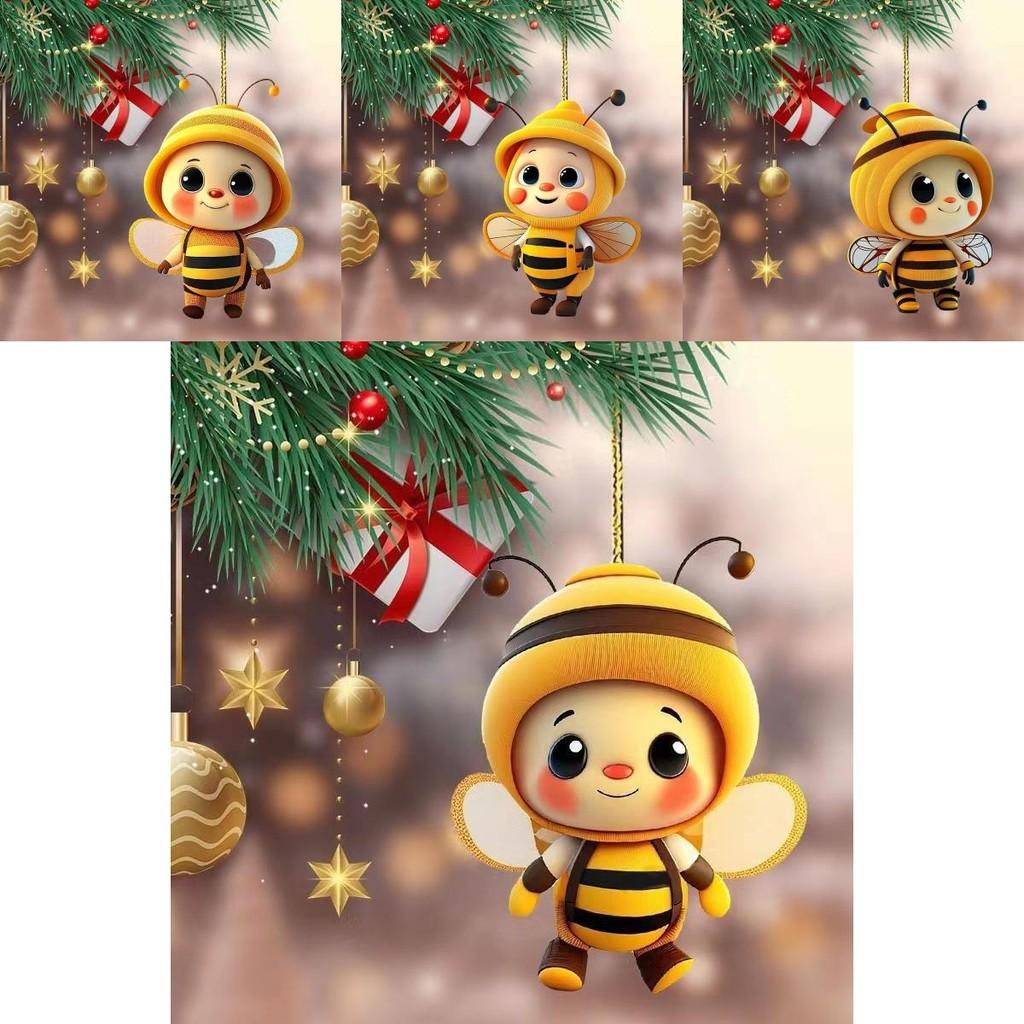 Car Accessory Acrylic Bee Mirror Pendant With Christmas Tree For Holiday Decor