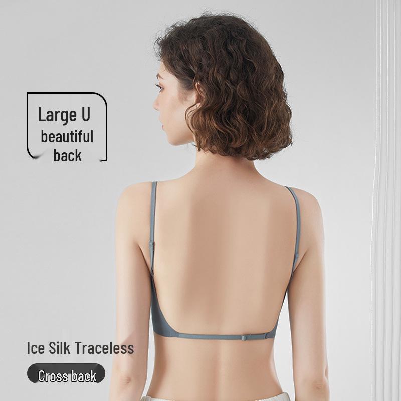 Dámská bezešvá tílka z ledového hedvábí v japonském stylu s prsními vycpávkami - U-střih, bez zad