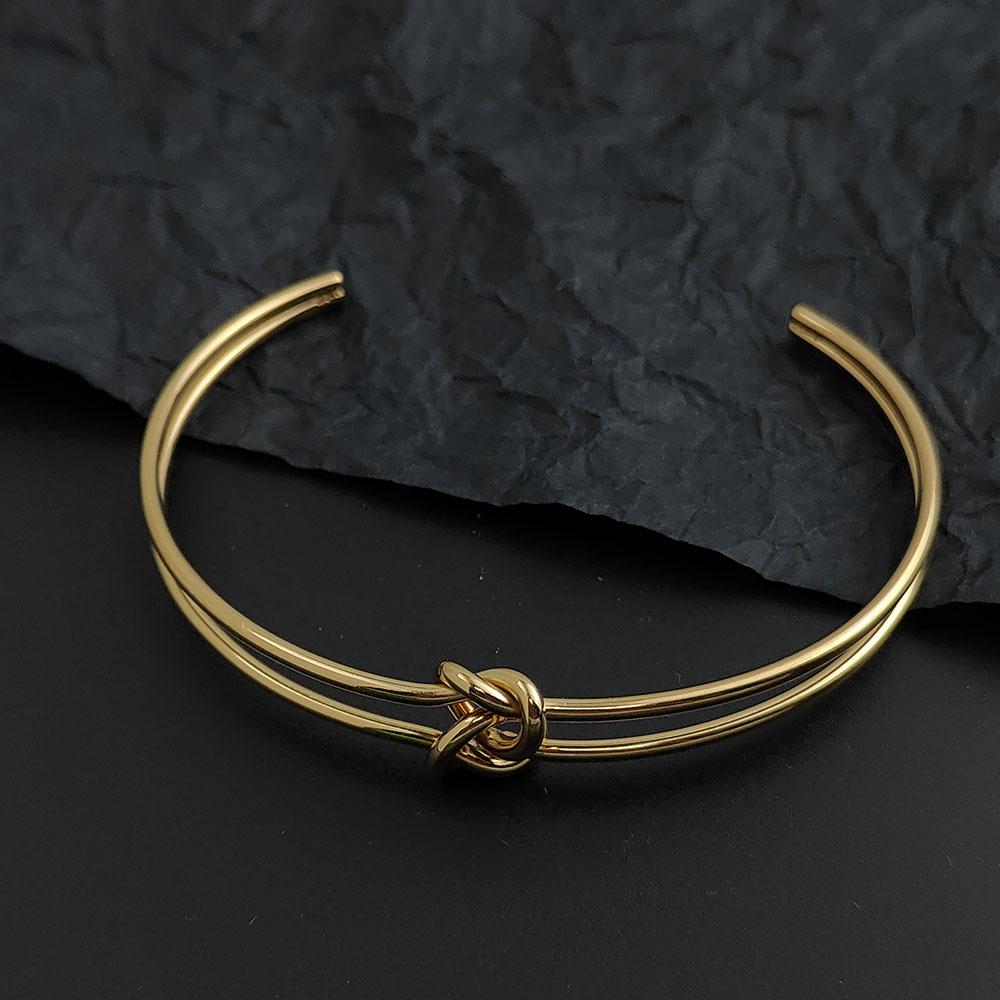 Simple Double Layer Steel Wire Bow Stainless Steel Gold Plated Bracelet, High Quality Waterproof Silver Jewelry, Gift for Women