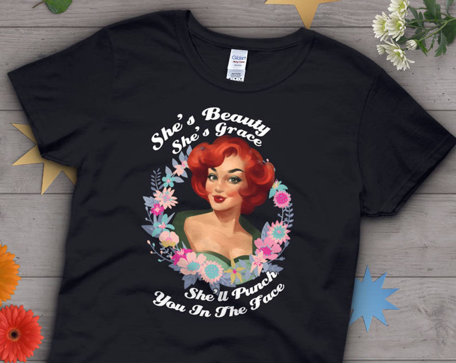 She s Beauty She s Grace Shirt, Funny Feminist Shirt, Rockabilly T-shirt, Woman Power, Protest Tshirt, Graphic Tee, Clothing Gift, 50s Top 100