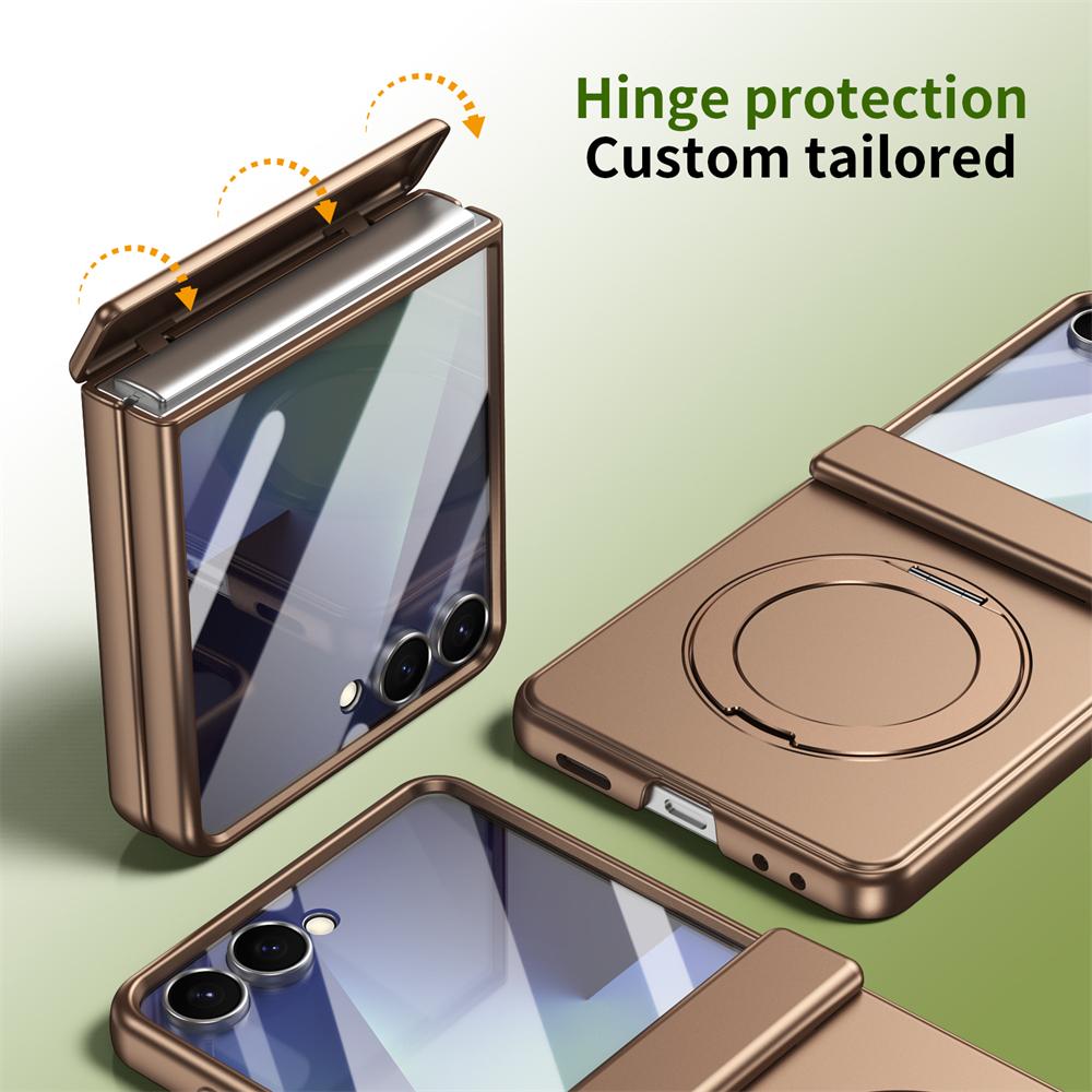 360 Rotating Skin Friendly Matte Magnetic Case For Samsung Galaxy Z Flip 7 8 6 5 Flip8 Stand Cover With Glass Screen Protector