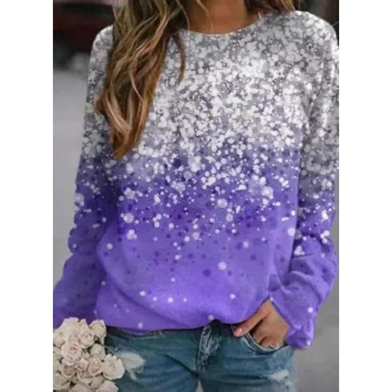 Round Neck 3D Gradient Color Printed Top Fashionable Casual Long Sleeved Women's T-shirts