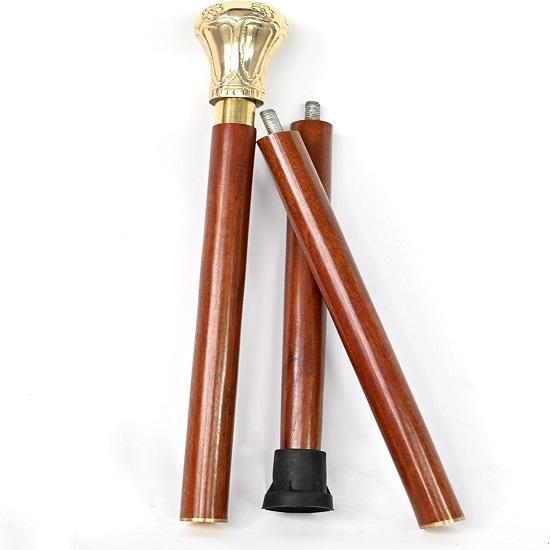 Knob Handle Wooden Walking Stick Cane with Rosewood Stick Shining Brass, Brass