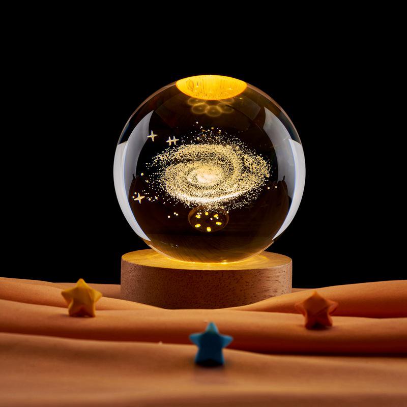 3D Solar System Galaxy Crystal Ball Night Light - Starry Sky Desktop Ornament & Birthday Gift