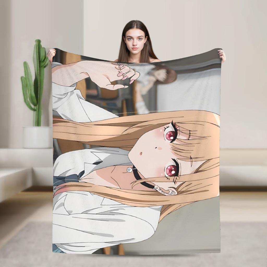 Kitagawa Marin My Dress-Up Darling Blankets Anime Flannel Funny Breathable Throw Blankets Bedding Lounge Spring/Autumn Office