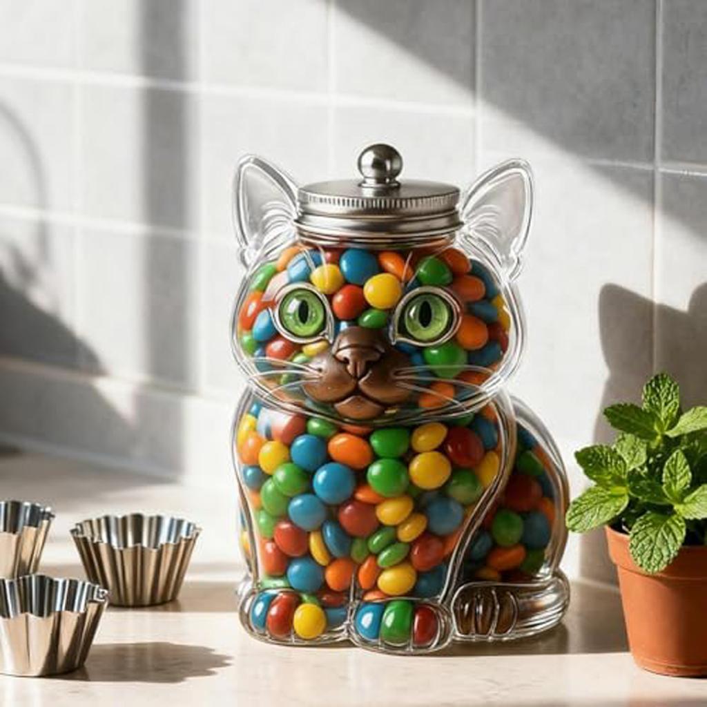 Entzückendes -förmiges durchsichtiges Plastik-Süßigkeitenglas mit luftdichtem Deckel – Perfekt zur Aufbewahrung von Süßigkeiten, Snacks und Leckereien, Tolle Dekoration für die Küchenarbeitsplatte & Geschenkidee