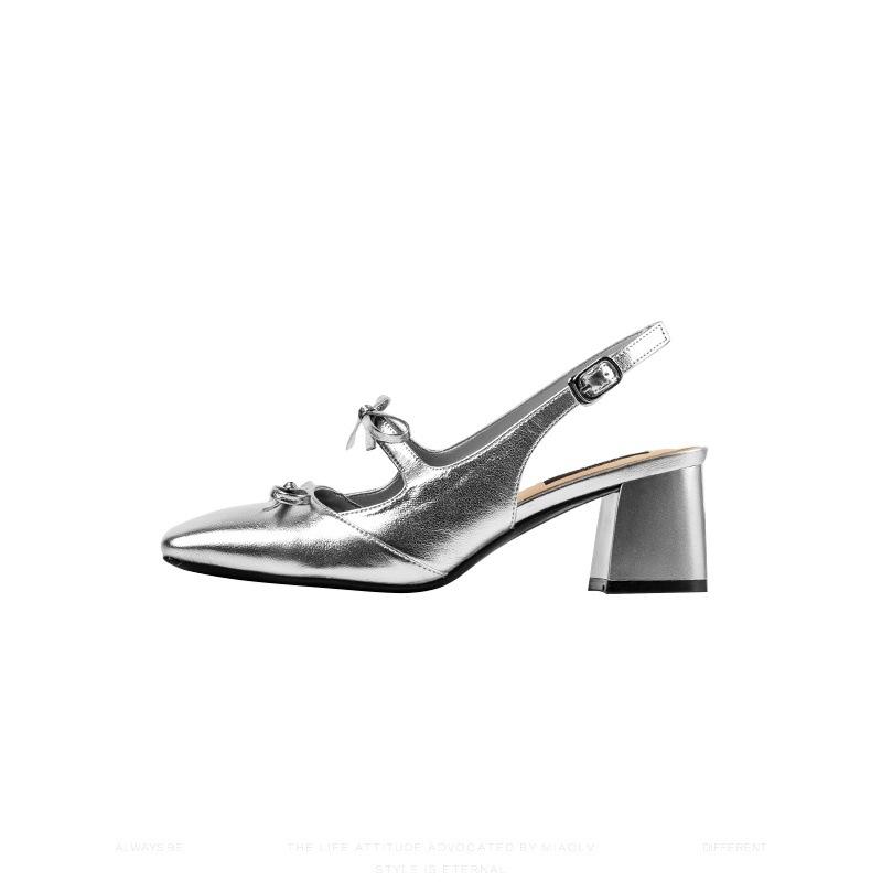 

Fashion Women s Silver Bow Square Toe Ballet Shoes Summer Design High Heels Women s Fashion Dress Women s Outdoor Leather Sandals 39 серебряный