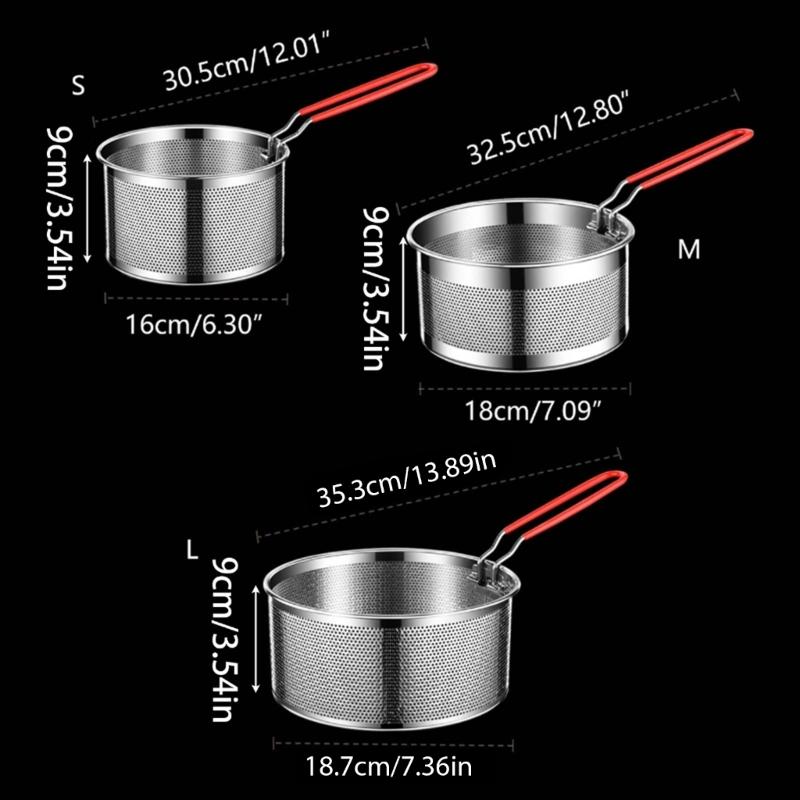Large Capacity Oil Filter Basket for Outdoor BBQ Restaurant Cooking Deep Fry Basket Stainless Steels Round Wire Mesh