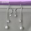 925 Sterling Zilver Mat Glad Drie Kralen Hanger Oorbellen Sieraden