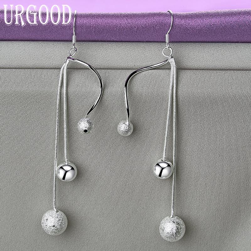 925 Sterling Zilver Mat Glad Drie Kralen Hanger Oorbellen Sieraden