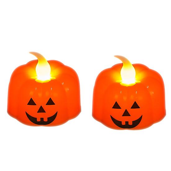 Warm White Electronic Candles 2Pcs Halloween Pumpkin Flameless Candles, Battery Operated LED Candle, Decorative Candy Bag Fillers for Light,