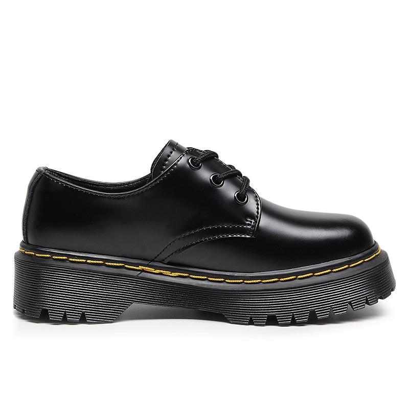 Thick-soled Hole Martin Shoes Women's Low-top Leather Round Head Casual Student Muffin Bottom Short Boots Women