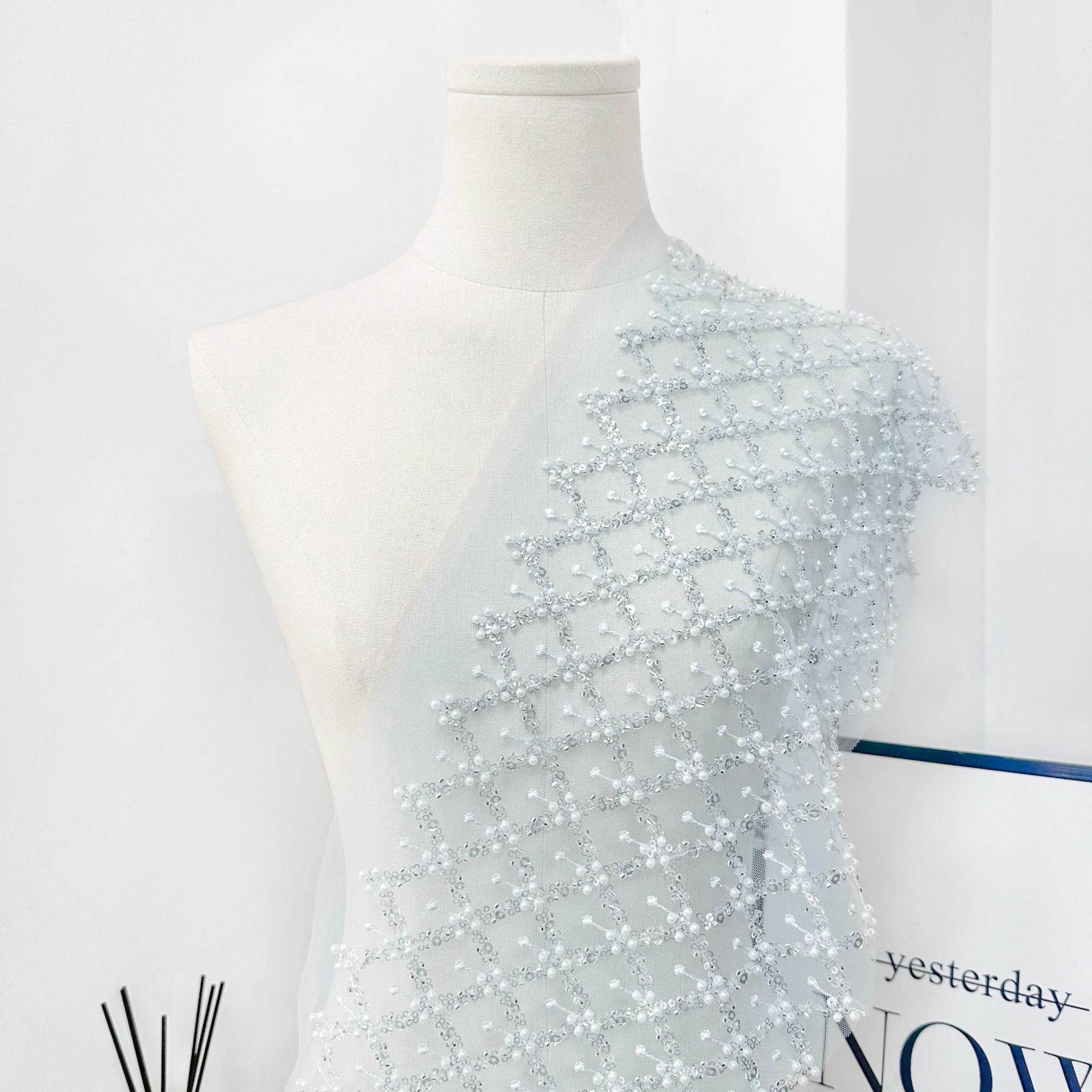 Сетка Ромбы Бисер Пайетки Декоративная Одежда Платье Платье Свадебное Украшение Кружевные Аксессуары TL01L #1 color