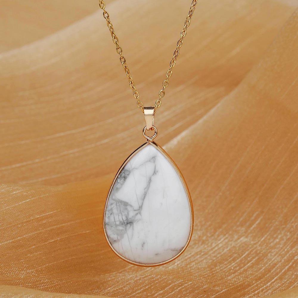 

Retro Simple Gold Color Edge Waterdrop-shaped Natural Crystal Pendant Necklace for Women Amethyst Collar Chain Jewelry Gifts