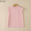 ZANZEA Blusa da Donna Casual Splicing Girocollo Larga Senza Maniche