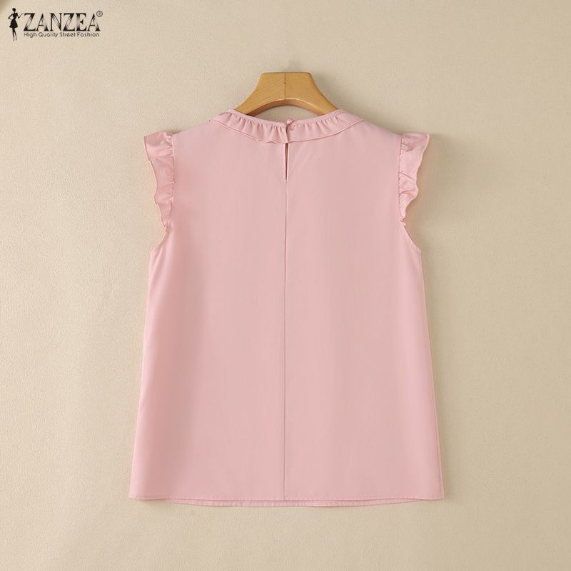 ZANZEA Blusa da Donna Casual Splicing Girocollo Larga Senza Maniche