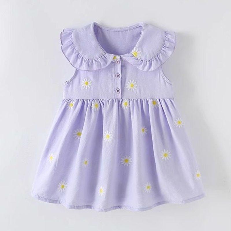 Girls Floral Embroidered Dress, Baby s Stylish Purple Lapel Vest Dress, Kidsren s Summer Dress, Sleeveless Princess Dress Light purple 110