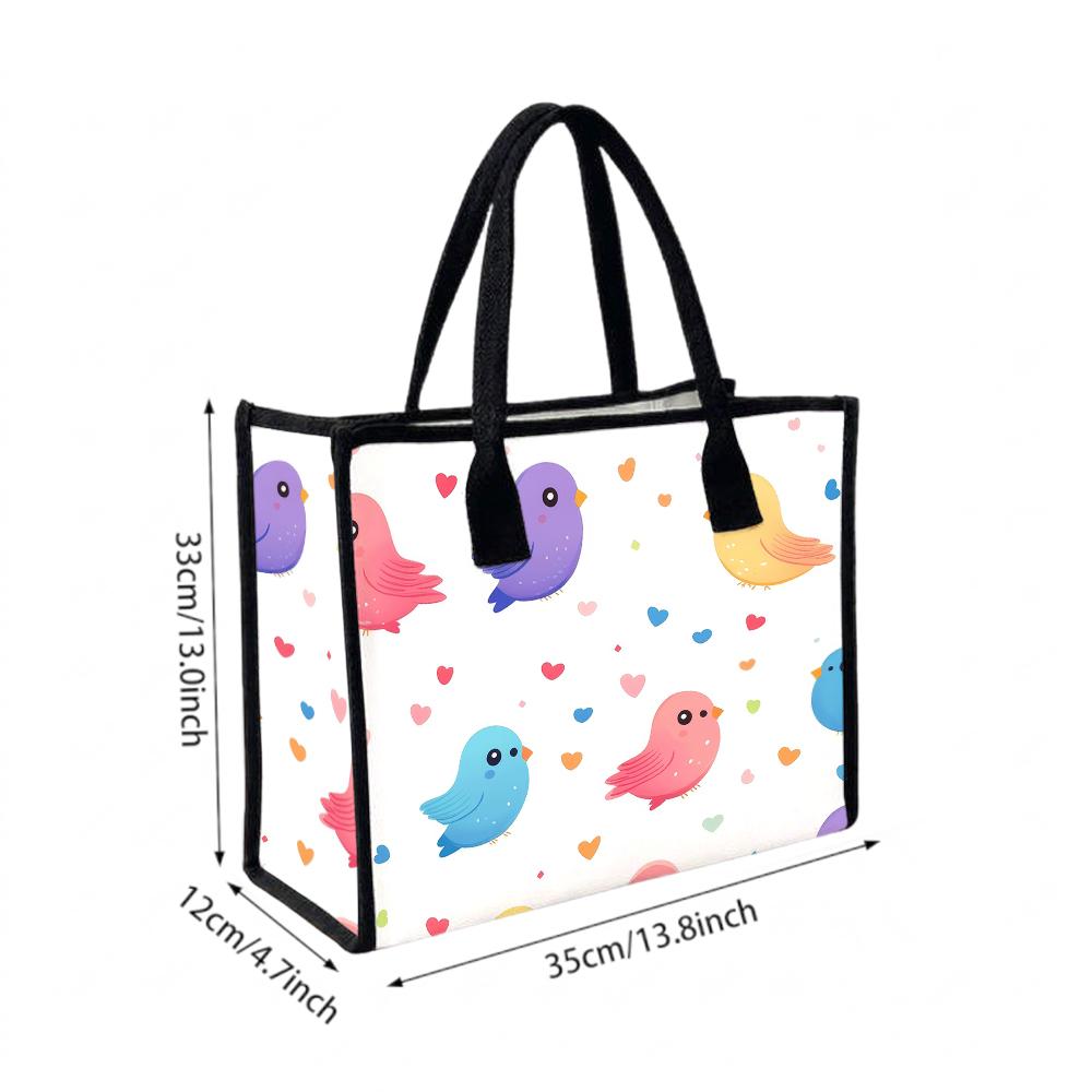 Cute Cartoon Bird Pattern Shoulder Tote Bag Portable Lightweight Fashion Casual Daily Use Shopping Bag