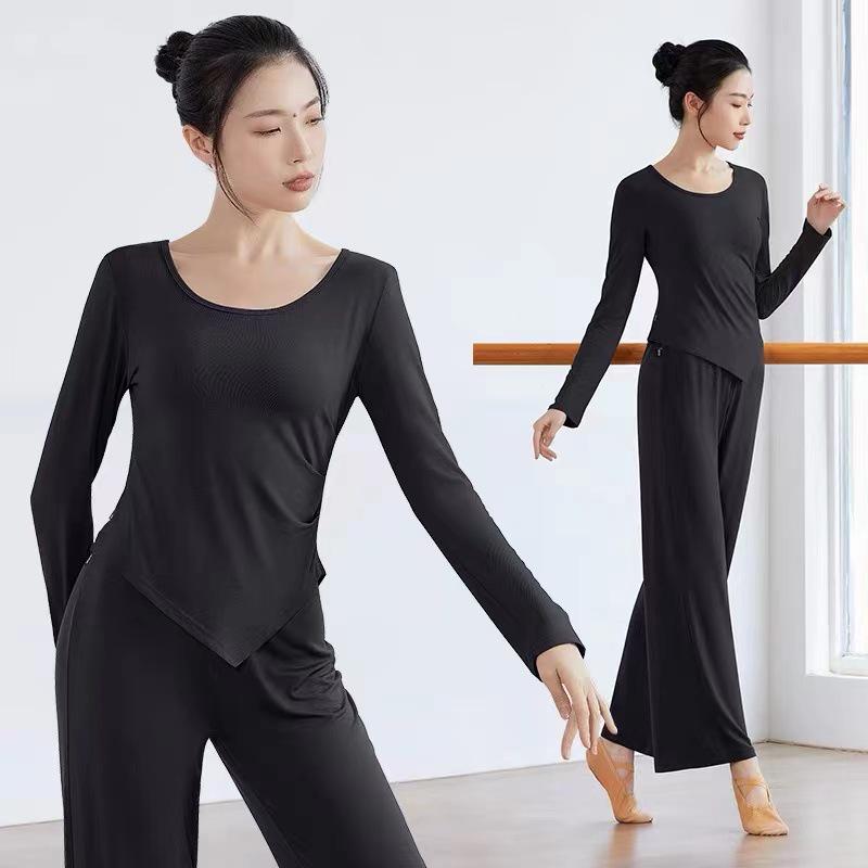 Women's Slimming Modal Dancewear: Classic Practice Top & Modern Wide-Leg Pants for Body Training