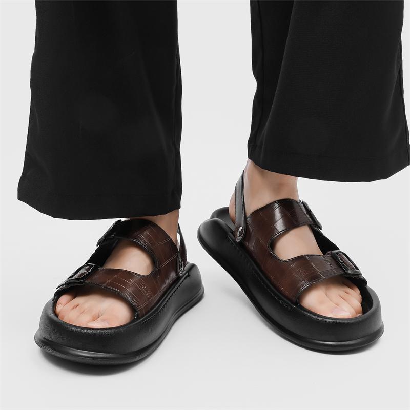 Fashion Classic Mens Leather Summer Sandals New Travel Male Water Trekking Shoes Non-Slip Roman Sandals Slippers Outdoor Beach Flats