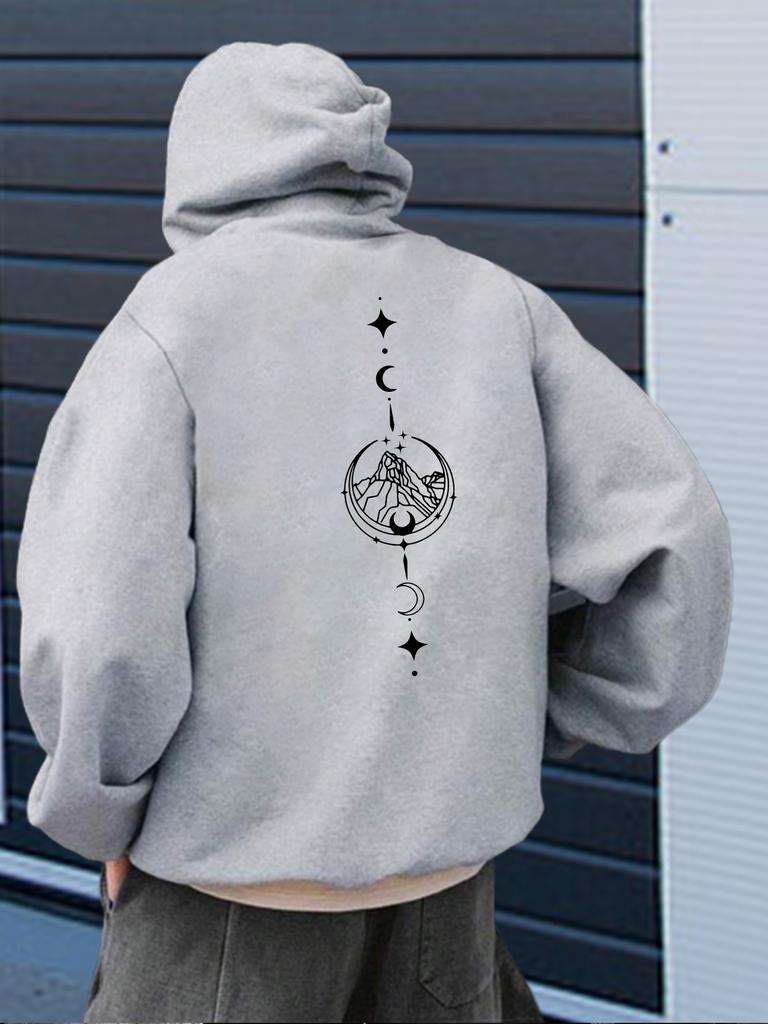 2025 New Autumn and Winter Men's Moon and Mountain Print Comfortable Long-sleeved Hoodie Sweatshirt Versatile Daily Jumper