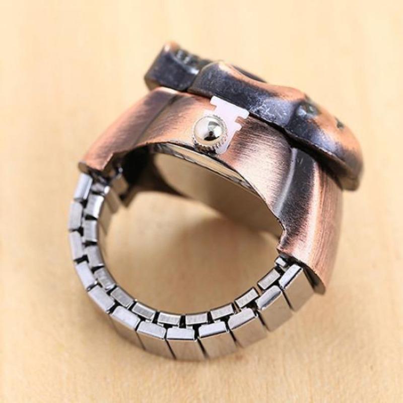 Men's Vintage Skull Finger Ring Watch Cool Punk Quartz Clamshell Ring Watch
