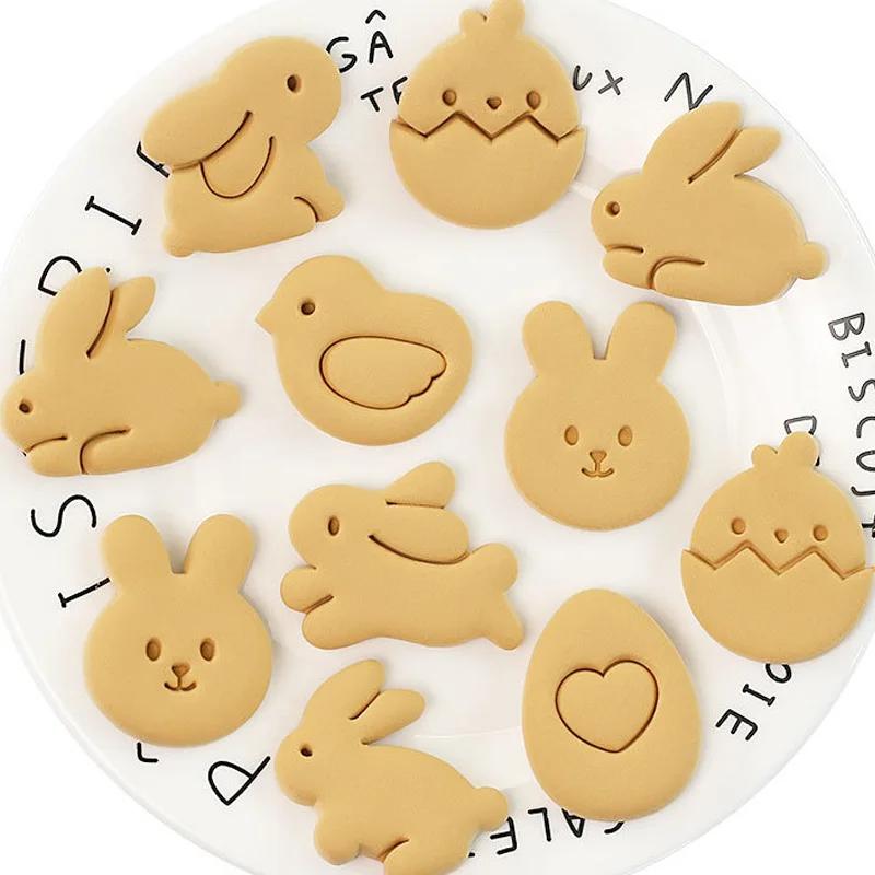 8Pcs Cartoon Easter Bunny Cookie Mould Cute Rabbit Chick Eggs Animal Pattern Biscuit Cutter Cake Decorating Tools Baking Molds