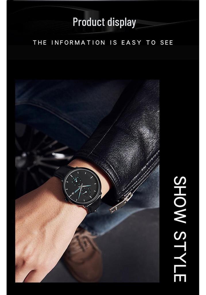 SANDA Men's 3D Leather Strap Waterproof Quartz Mesh Wristwatch - Fashionable & Trendy Calendar Design