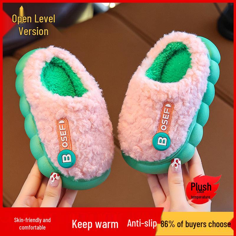 Flauschige Baumwollpantoffeln für Kinder: Weiche, rutschfeste Hausschuhe für Jungen, Mädchen und Eltern – Perfekt für Herbst und Winter.