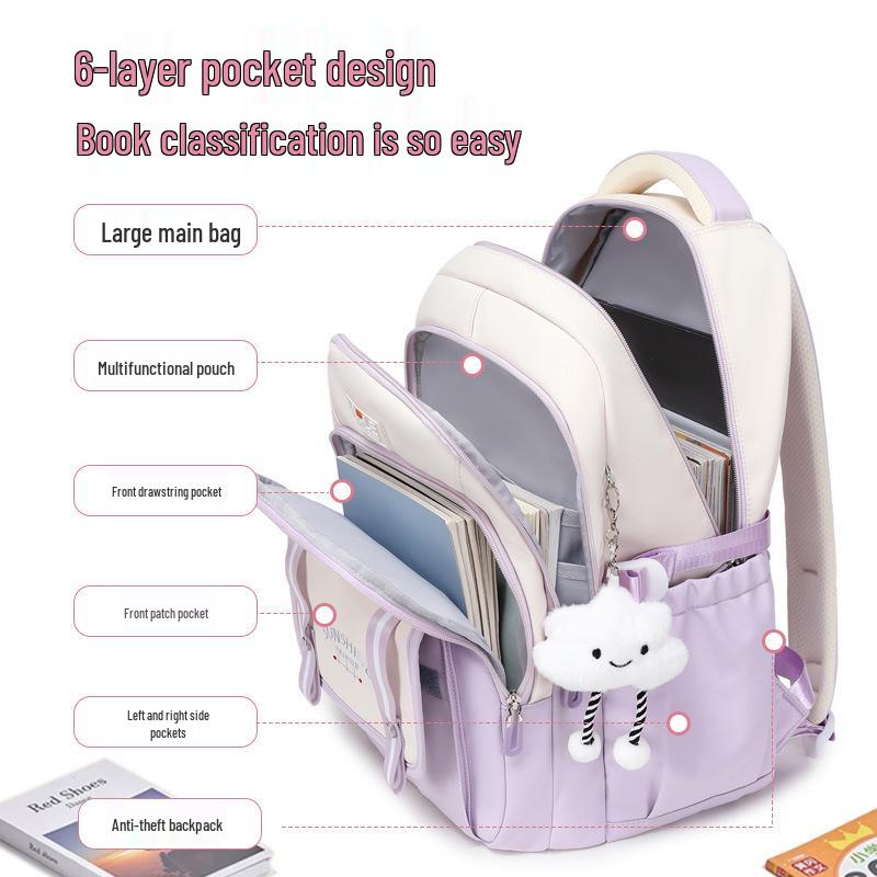 Korean Style Waterproof Backpack: Lightweight, Decompression, Multi-compartment, Large Capacity for Primary To High School Students