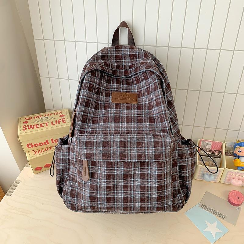 Schoolbag Autumn and Winter New Retro Plaid Backpack Female College Student Korean Version Large Capacity Lightweight Backpack College Style