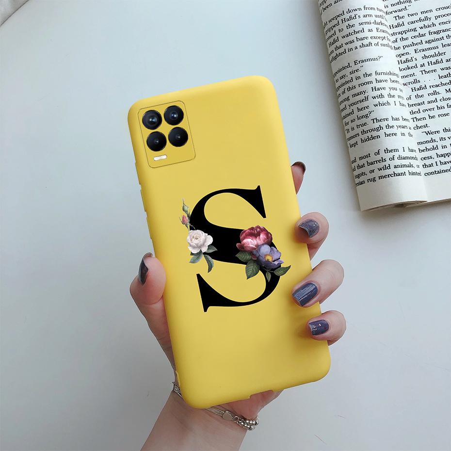For Realme 8 Pro Case Silicon Soft Letter Monogram Flowers Phone back cover For Oppo Realme8 4G RMX3085 Realme 8 Pro Bumper Case