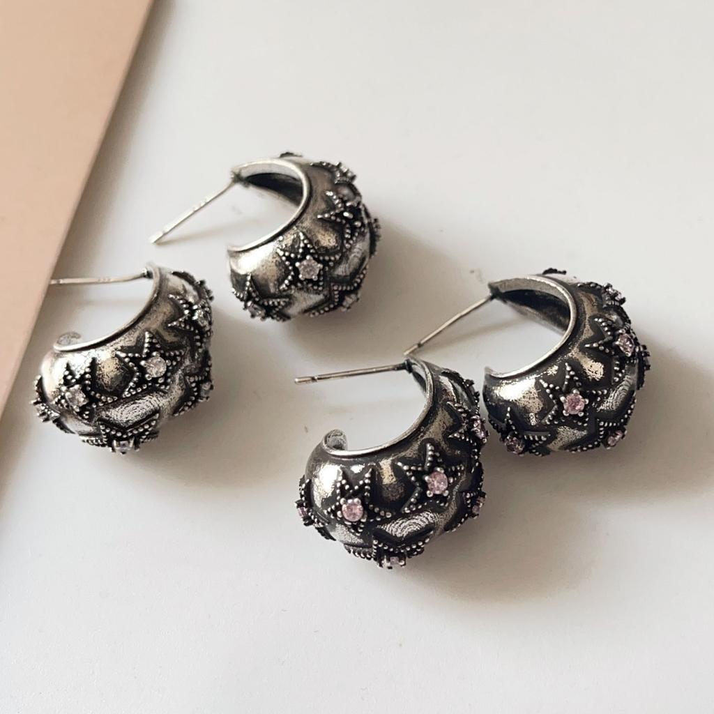925 Sterling Silver Vintage Earrings For Women Trendy Simple Retro Zircon Moon Earring Jewelry Prevent Allergy Party Accessories