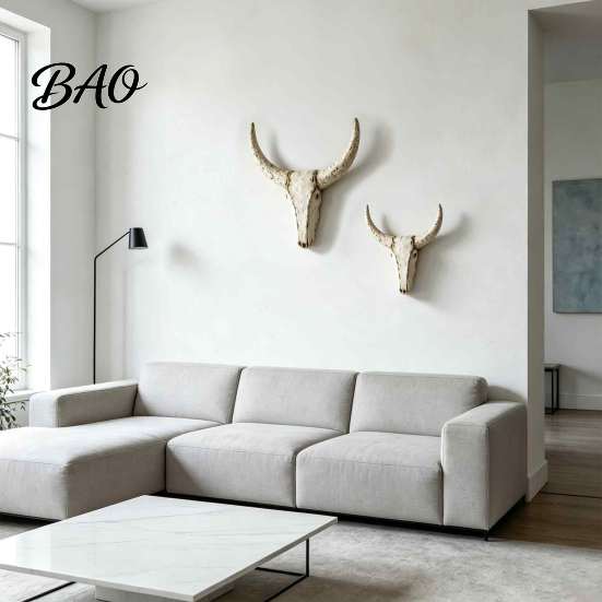 Decorazione Camera Retrò Neutra Scultura da Parete Toro Longhorn, Statuetta Animale Rustica da Fattoria, Decorazione Usurata, Statua Vintage Decorativa da Tavolo