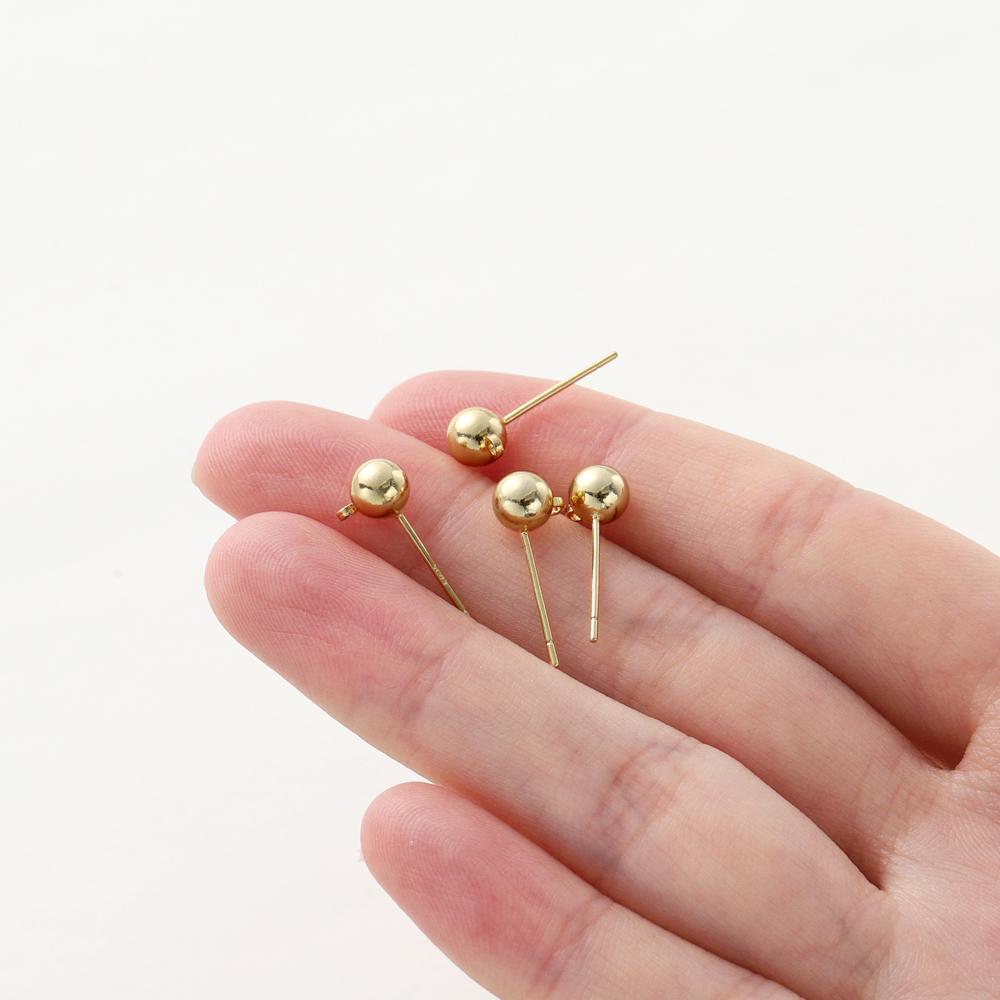 14K 18K Gold Plated Round Ball Ear Post With Loop Studs Earrings Backs Plug Ear Pins Ball Needles for DIY Jewelry Making Finding