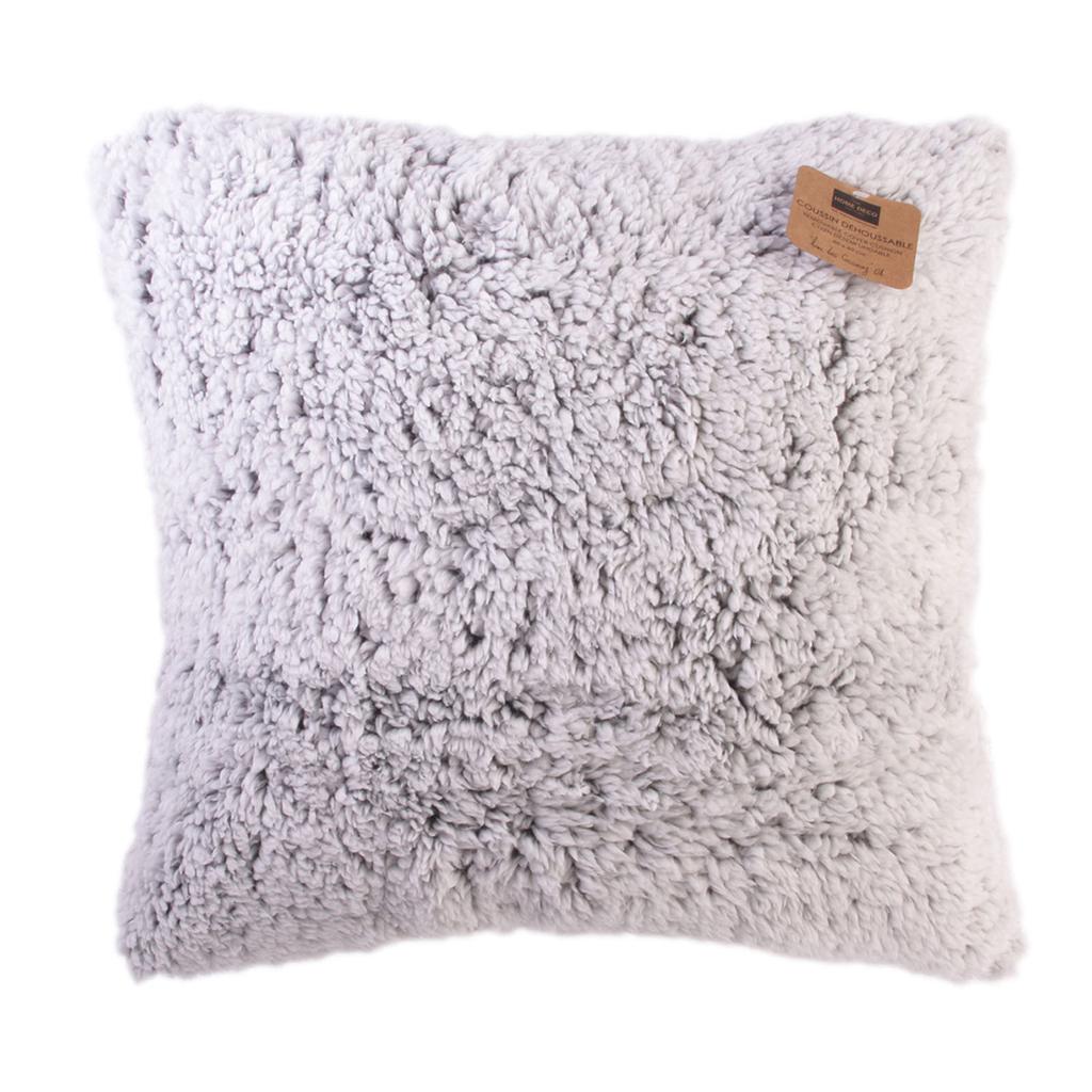 Les Trésors De Lily [R1081] - Coussin créateur 'Scarlett' gris (sherpa) - 40 cm
