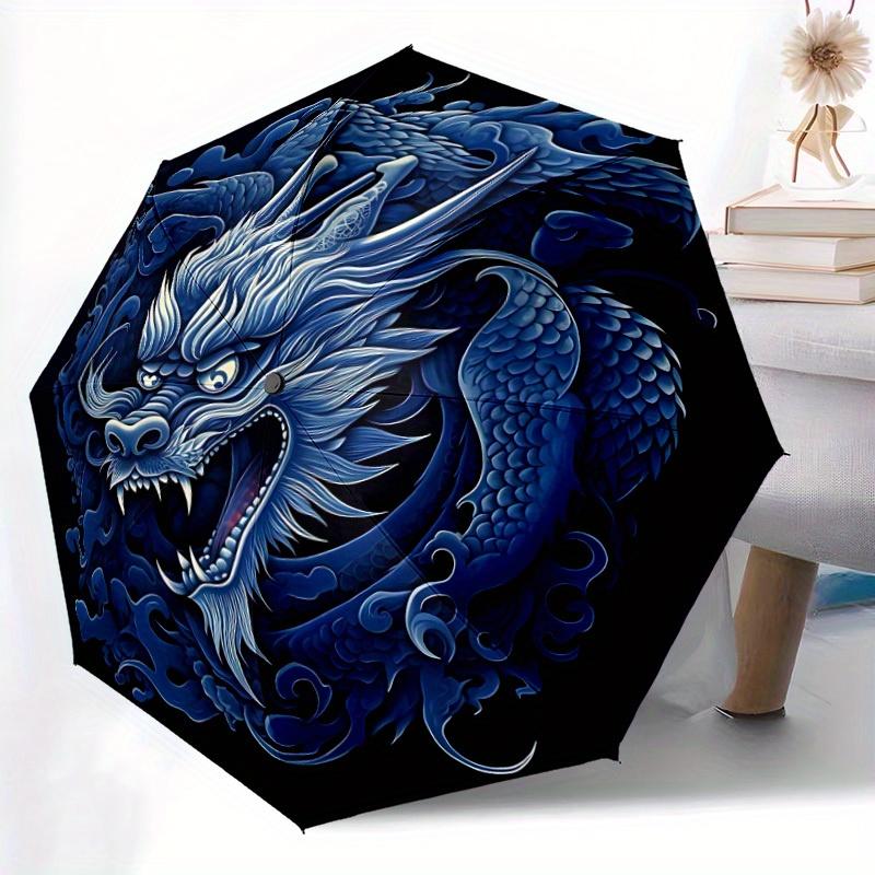 

1pc Blue Dragon Design Automatic Opening/closing Umbrella with Auto Open/Close, Windproof, Foldable Sunshade, Perfect Gift for (as the picture,Iron&8K)