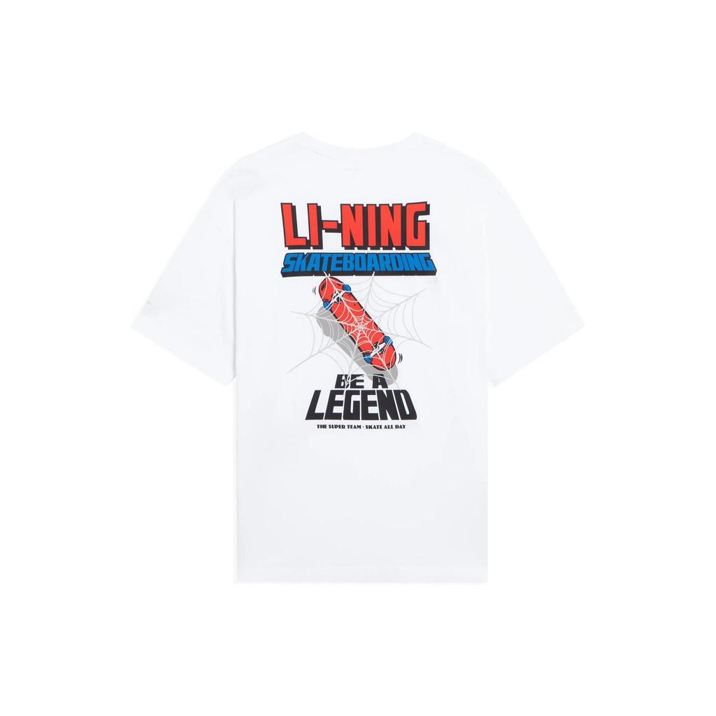 Li Ning X MARVEL T Shirts Unisex White Crew Neck Moderate Straight Fit AHSSB91-3