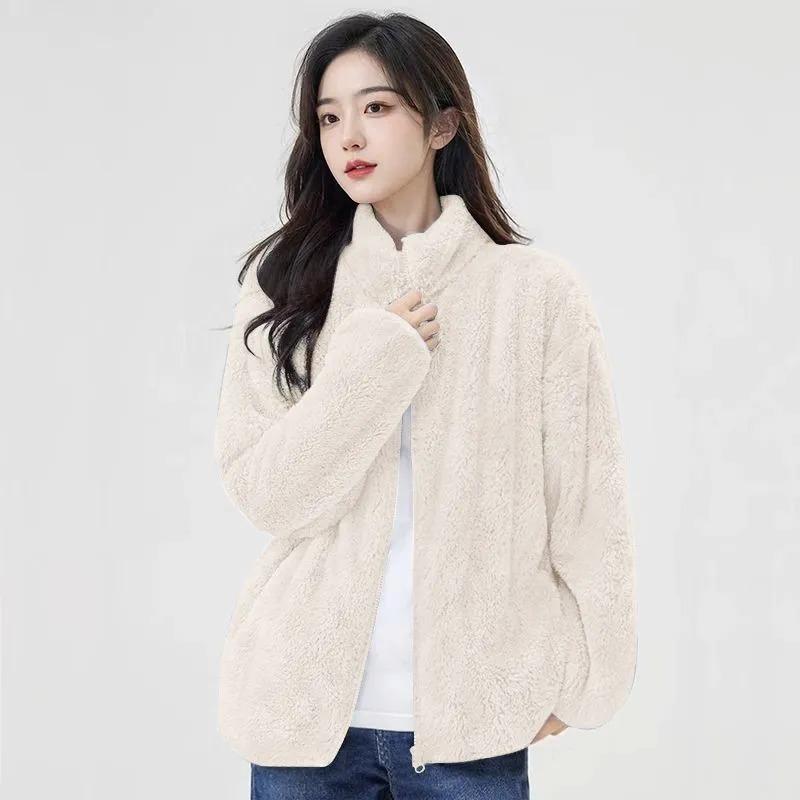 Herbst und Winter Unifarbener Reißverschluss-Strickjacke mit hohem Kragen Koreanischer Stil Sweatshirt Lässig Vielseitig Sport Warme Jacke für Damen