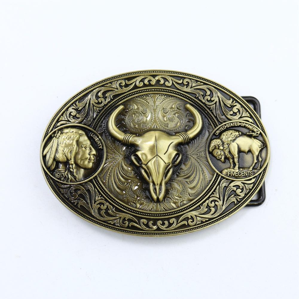 Zinc Western Denim Belt Buckle Cow Skull Reteo Vintage Belt Button Head