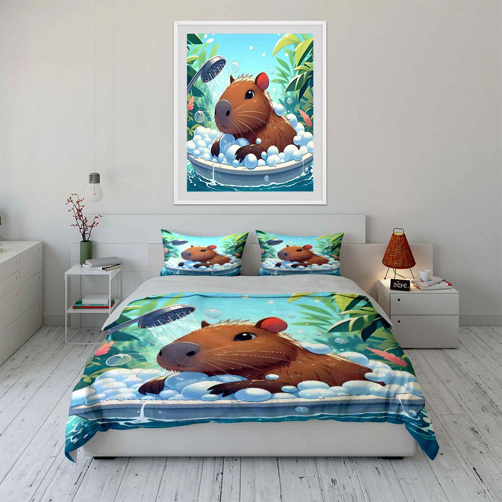 Capybara in bubble bath. Bedding sets Duvet cover sets Duvet covers Pillowcases(1 * Duvet Cover 2 * Pillowcases without duvet insert)