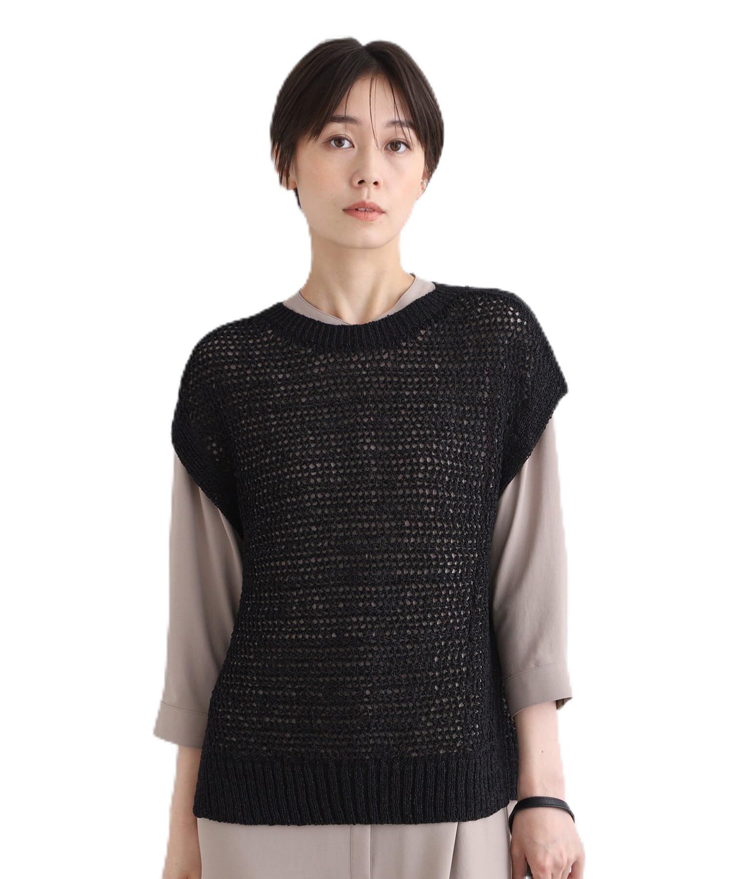 

INDIVI Ажурный вязаный жилет 12719437 Черный 05 Вязаный/Свитер [Машинная стирка/Бумажная пряжа] Женский (019) (XXS)