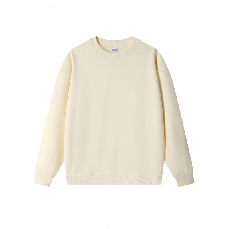 Mens Oversized Heavyweight 450g Fleece-Lined Crewneck Sweatshirt Loose Fit Drop Shoulder Solid Color American Style