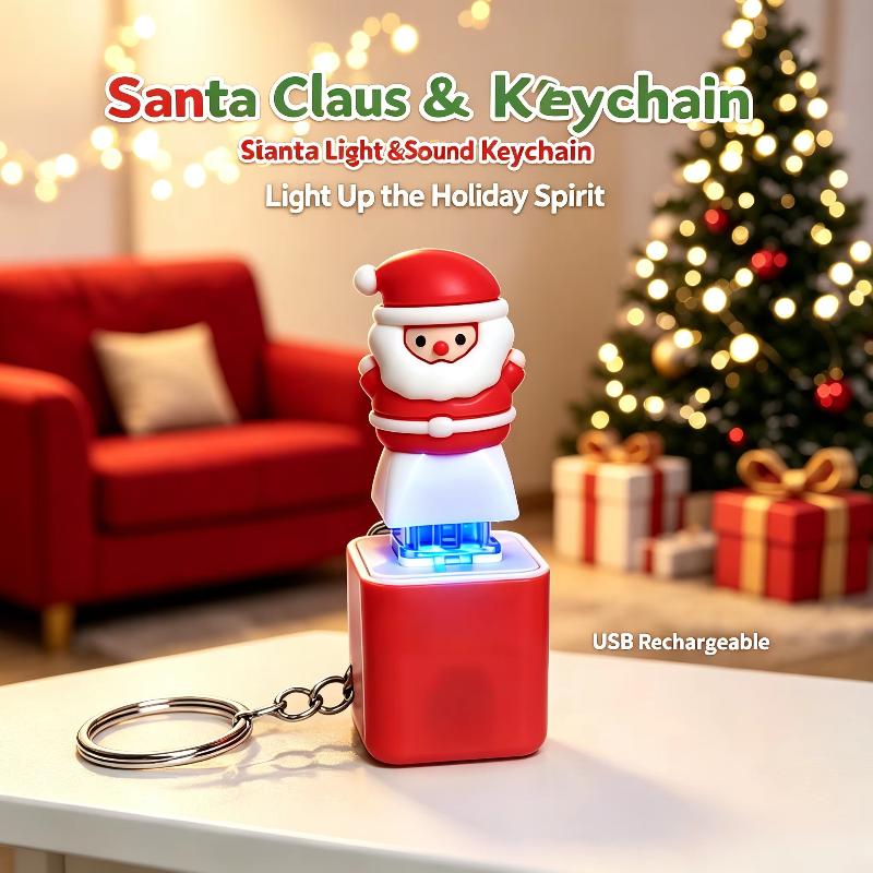 Voice Function Light Up Santa Claus Keychain Soft Stress Relief Key Ring Perfect for Xmas Giveaways Stocking Stuffers