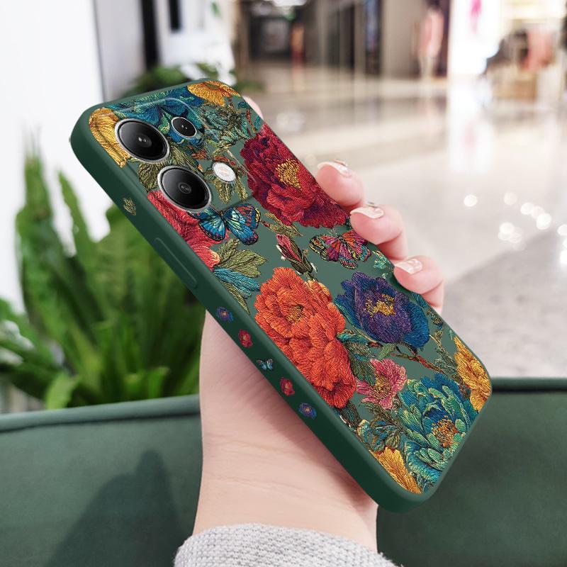 

Embroidery Flower Phone Case For Xiaomi Poco X8 M8 Pro Max 5G Silicone Cover Poco M8 5G