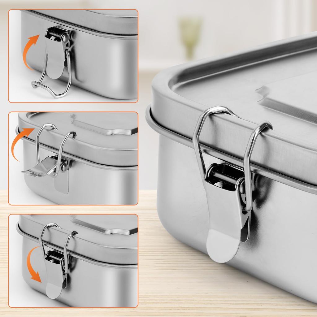 Braoses Stainless Steel Bento Fluffy Easy to with Adjustable Perfect for School and Commuting Box, 800ml, Silver, Filling, Clean, Leak-Resistant,